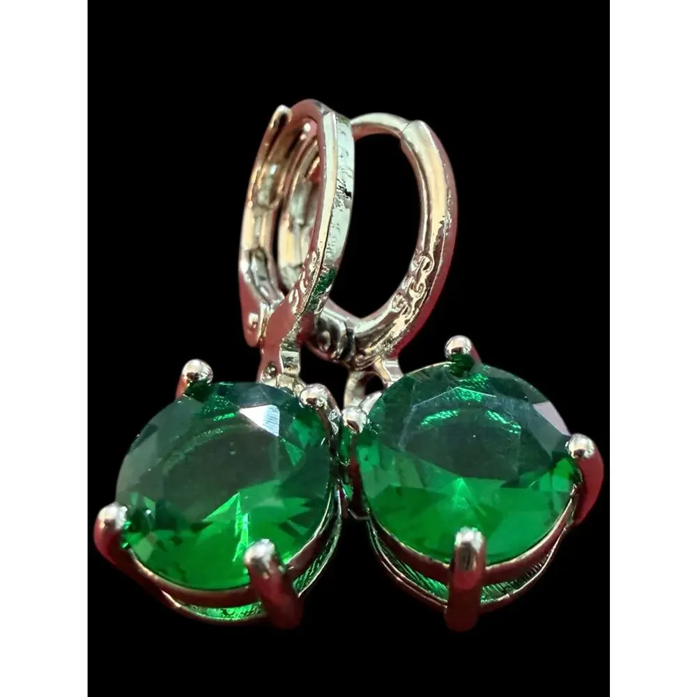 YourDailyDazzle 925 Stamped Silver Emerald Green Crystal Drop Earrings
